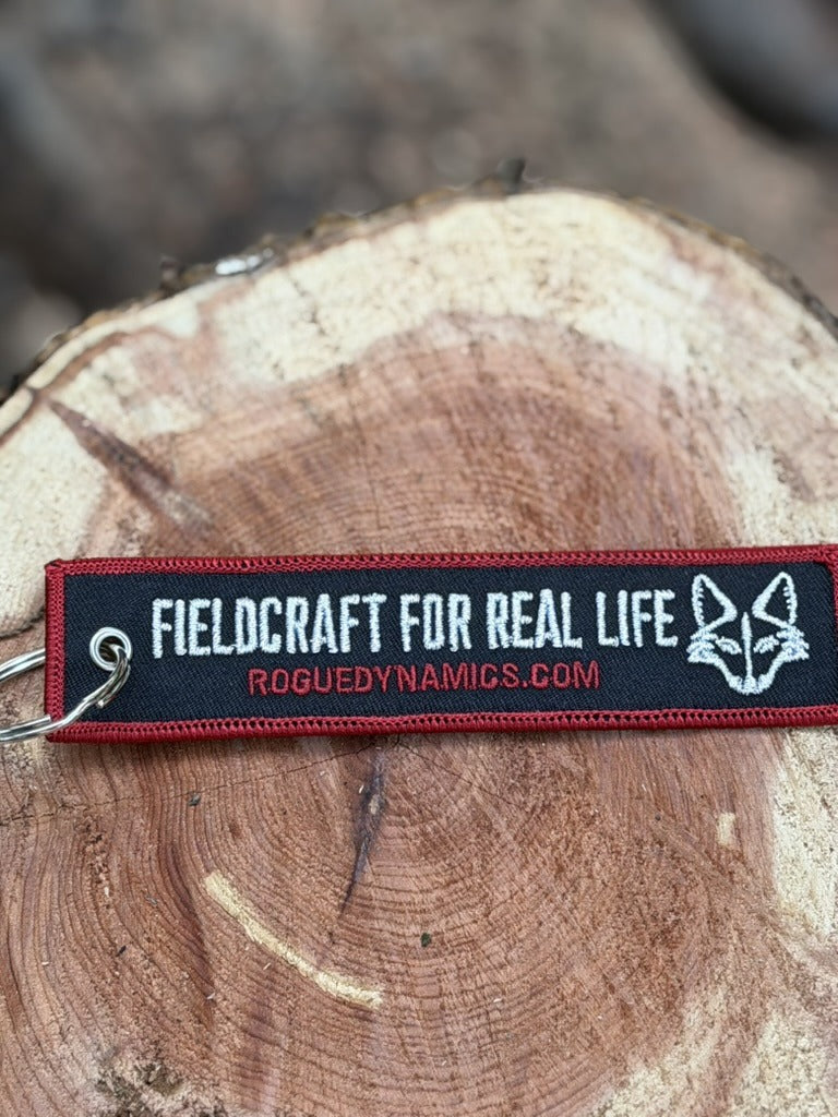 Fieldcraft for Real Life embroidered jet tag keychain back side with roguedynamics.com